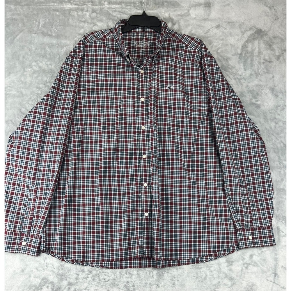 Vineyard‎ Vines Performance Whale Shirt XXL Plaid Long Sleeve 92% Nylon 8% Spx